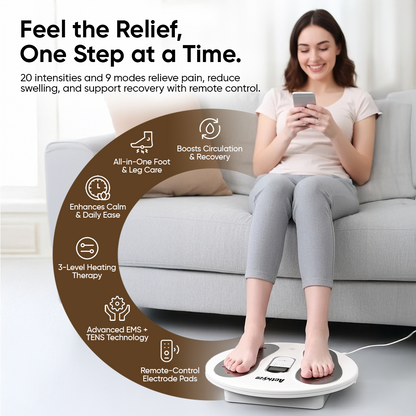 Activyze Smart EMS Heating Foot Massager with 20 Adjustable Intensities, 9 Stimulation Modes, Reduce Swelling, Relieve Pain & Support Leg Recovery Includes Remote-Control Electrode Pads