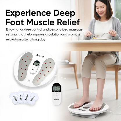 Activyze Smart EMS Heating Foot Massager with 20 Adjustable Intensities, 9 Stimulation Modes, Reduce Swelling, Relieve Pain & Support Leg Recovery Includes Remote-Control Electrode Pads