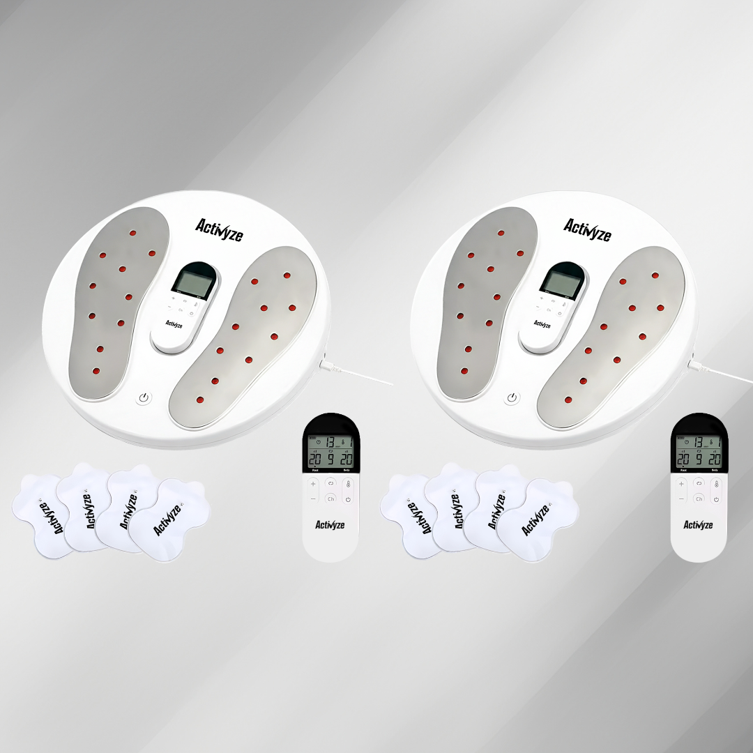 Activyze Smart EMS Heating Foot Massager with 20 Adjustable Intensities, 9 Stimulation Modes, Reduce Swelling, Relieve Pain & Support Leg Recovery Includes Remote-Control Electrode Pads